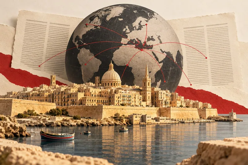 Illustrazzjoni li tgħaqqad lil Malta, l-aħbarijiet internazzjonali u l-pubblikazzjoni bilingwi